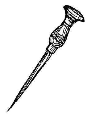 Bu resimde delik, vintage çizgi çizme veya oyma illüstrasyon yapmak için sivri uçlu bir alet olan Bodkin temsil eder..