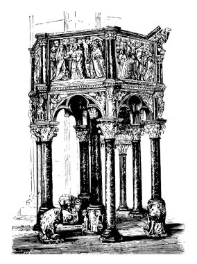 Baptistry: minber en erken kimliği doğrulanmış sanatçı, vintage çizgi çizme veya oyma illüstrasyon işi.