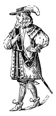 Charles II kostüm vardır çok benzersiz, vintage çizgi çizme veya oyma illüstrasyon.