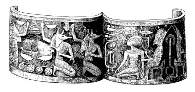 XVIII Hanedanı, vintage çizgi çizme veya oyma illüstrasyon altın bilezik.