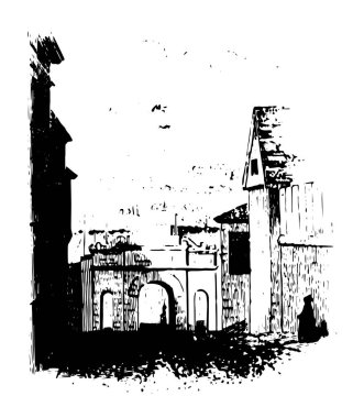 Saray kapısı, Amerikan Devrimi, bölümü, güvenlik binası, vintage çizgi çizme veya oyma illüstrasyon