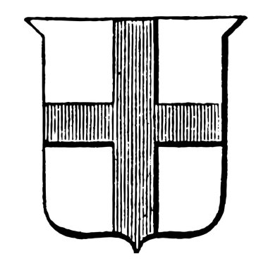 Hanedanlık armaları Cross tasarım kalkan, vintage çizgi çizme veya oyma illüstrasyon.