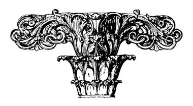 Finial, taş, dekoratif, istihdam spire, kule, çatı, vintage çizgi çizme veya oyma illüstrasyon.