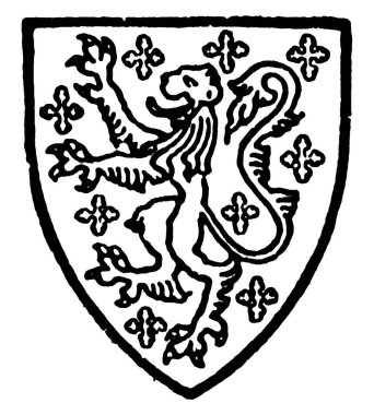 La Warr Gules crusily gümüş gümüş aslan, vintage çizgi çizme veya oyma illüstrasyon.