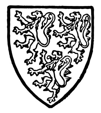 Fiennes masmavi üç aslan altın, vintage çizgi çizme veya oyma illüstrasyon delik.