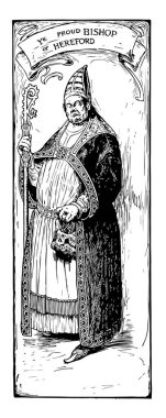 Hereford gurur Piskopos, rahip duruyor ve siz gurur Bishop, Hereford kafa, vintage çizgi çizme veya oyma illüstrasyon yazılı bu resim gösteriyor