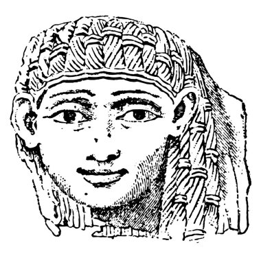 Fildişi oymacılığı, kadın yüksek kabartma, Ninova koleksiyonu baş, keskin kesme aletleri, vintage çizim kullanarak veya illüstrasyon oyma.