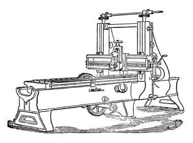 Bu örnekte ana çalışma fonksiyonu planlama makine, vintage çizgi çizme ya da oyma illüstrasyon temsil eder..