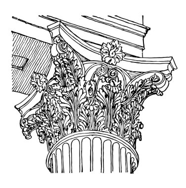 Korinth Mars Tapınağı, Roma mimarisi, onun filiz kompozit, vintage çizgi çizme veya oyma illüstrasyon.