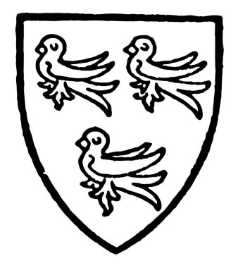 Sable üç martlets gümüş, vintage çizgi çizme veya oyma illüstrasyon Nauton delik.