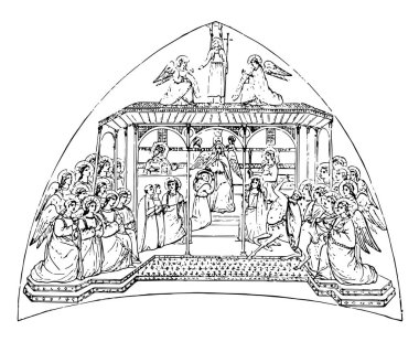 İtaat Assisi, vintage çizim için St Francis Kilisesi içinde asılı veya illüstrasyon oyma.