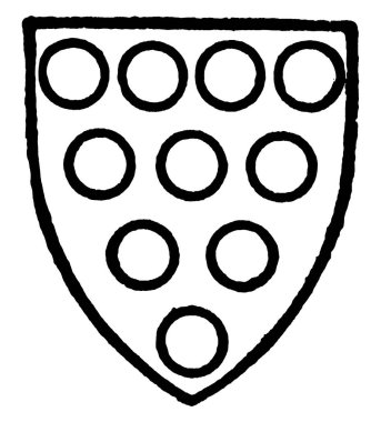 Zouche Gules bezantry çeyrek Ermin, vintage çizgi çizme veya oyma illüstrasyon ile delik.