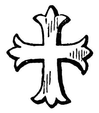 Süs çapraz vardır din sembolü, vintage çizgi çizme veya oyma illüstrasyon.