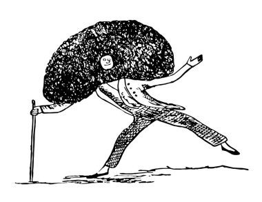 Kafa ve holding sopa, vintage çizgi çizme veya oyma resimde bu sahne Edward Lear, büyük peruk olan bir adam gösterir