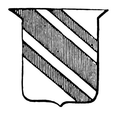 Hanedanlık armaları Bendlet var çizgi deseni üç bölümü, vintage çizgi çizme veya oyma illüstrasyon.