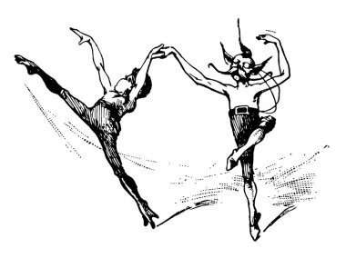 İyi iki ay çocuklar şeytan görünüşe bağlı olan veya wanderers, vintage çizgi çizme veya oyma illüstrasyon kırmızı arkadaşı üç genç oldu.