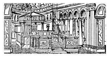S. Clemente Roma, Encyclopedia Britannica, İtalyan binalar ve anıtlar, Roma Architecture, vintage çizgi çizme veya oyma illüstrasyon.