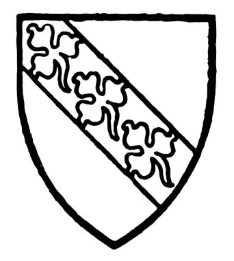 Hervey Gules bend gümüş üç trefoils vert onun üzerine, vintage çizgi çizme veya oyma illüstrasyon taşıyordu..