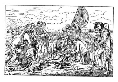 Batı, ölüm genel kurt Benjamin West, vintage çizgi çizme veya oyma illüstrasyon.