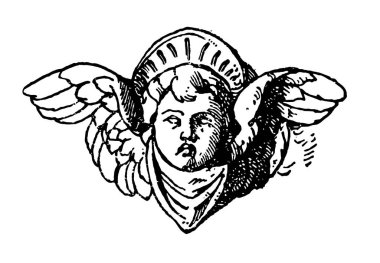 Melek yüzlü İtalyan Renascence Pyres, vintage çizgi çizme veya oyma illüstrasyon başıdır.