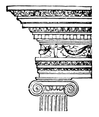 İyonik sipariş, 6. yüzyıl, mimari, klasik, iyonik, vintage çizgi çizme veya illüstrasyon oyma