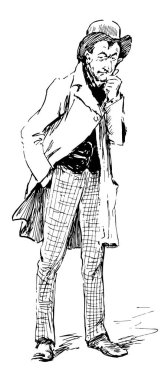 Nibblekin'ın yuvası, bu resmi şapkalı bir adam baş ve vintage çizim için arıyorsunuz veya illüstrasyon oyma cep sağ elinde gösterir