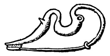 Broş ile döndü-up catch-plaka ve kıvrık yay, vintage çizgi çizme veya oyma illüstrasyon.