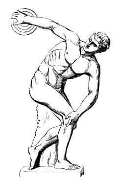 Palazzo Massimi Roma, vintage çizgi çizme veya oyma illüstrasyon Discobolus mevcuttur.