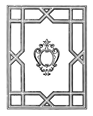 Eski pencere çerçeve tasarımı, vintage çizgi çizme veya oyma illüstrasyon geometrik çerçeve görünüyor.
