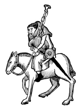 Miller, bu resim üzerinde at binme ve müzik aleti, vintage çizgi çizme veya oyma illüstrasyon tutan Miller gösteriyor.