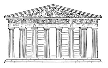 Geri, Parthenon Tapınağı Akropol kendi merkezine yakın yüksek parçası muhtemelen sitenin önceki bir tapınak, Pentelic mermer tamamen işgal, 