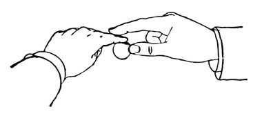 Eller bir sikke, vintage çizgi çizme veya oyma illüstrasyon dönmeye hazırlanıyor.