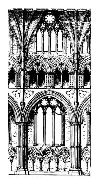Bay koridorları çağrıldığını genişlikleri bölümüdür, genel gider tonoz, tonozlu yapı sistemi, vintage çizgi çizme veya oyma illüstrasyon için geçerlidir.