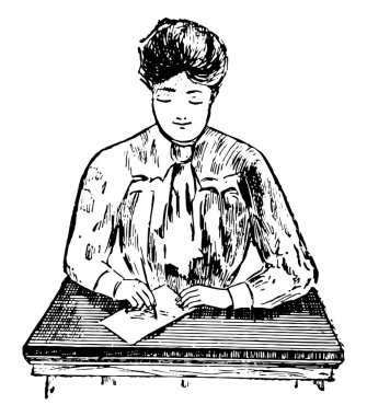 Hattatlık duruş veya sit, kalem pozisyon, vintage çizgi çizme veya oyma illüstrasyon doğru duruş.