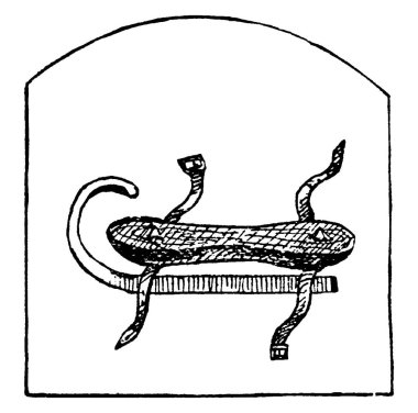 Kaymak gibi tek ayak ayakkabı, vintage çizgi çizme veya oyma illüstrasyon için bir karedir.