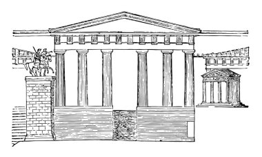 Propylea geri, Nike Apteros Tapınağı, Agrippa Kaide, merkezi girişinde yolun orta giriş, 