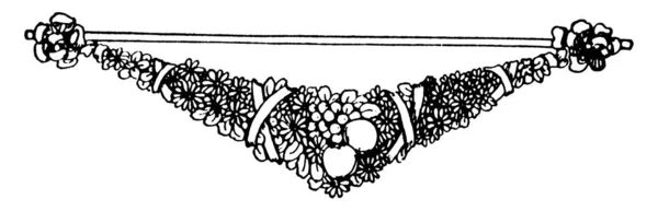 水果尾翼有两个水果和这么多的花 复古线画或雕刻 — 图库矢量图片