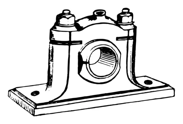 この図は 金属製のボックスまたは回転シャフト ビンテージの線描画や彫刻図の終了をサポートするためのケースである配管工ブロックを表します — ストックベクタ