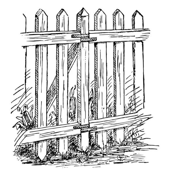 Пикетный Забор Три Дюйма Квадрат Двенадцать Футов Длину Рельсы Рисунок — стоковый вектор