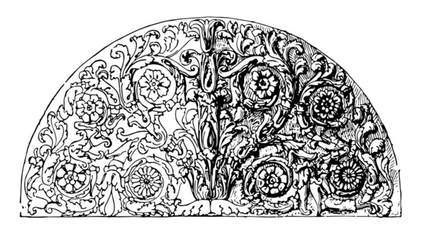 Roman Panel Půlkruhová Panel Soudu Paláce Mattei Vintage Kreslení Čar — Stockový vektor