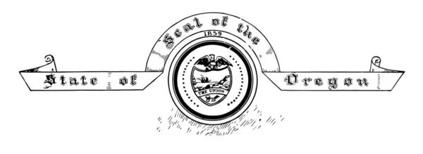 Друк Сполучені Штати Орегон Печатка Має Орел Широким Крила Щита — стоковий вектор