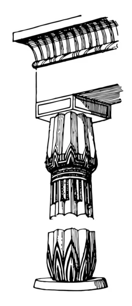 埃及柱 Thomthmes Iii 卡纳克 复古线条绘画或雕刻插图 — 图库矢量图片