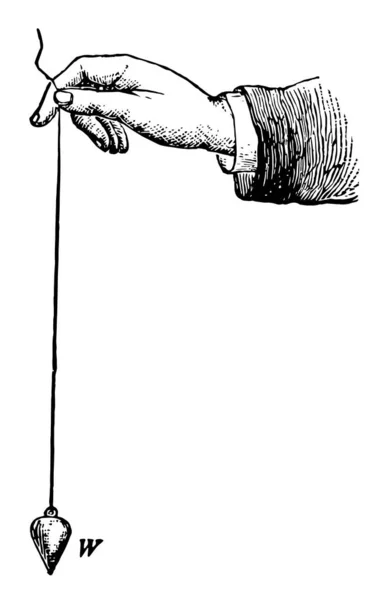 Hand Hält Gewicht Einer Schnur Aufgehängt Vintage Linie Zeichnung Oder — Stockvektor