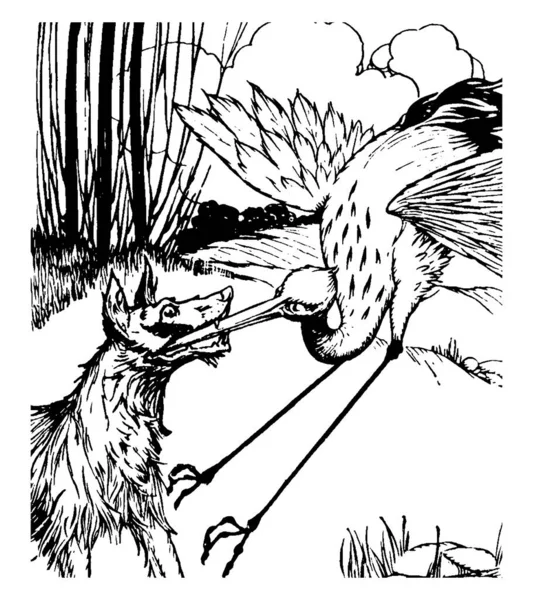 Aesop Loup Grue Cette Scène Montre Cette Scène Montre Loup — Image vectorielle