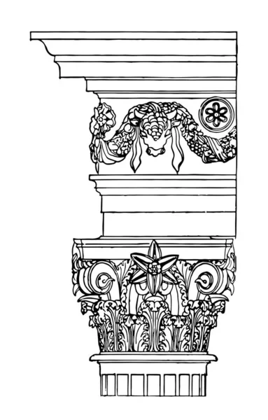 Ordem Corinto Templo Vesta Inscrição Arquitrave Roma Grécia Magna Graecia — Vetor de Stock