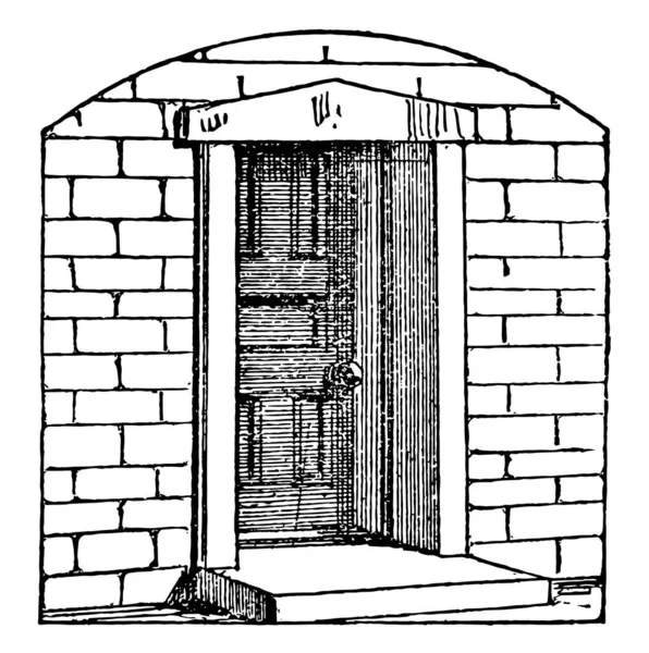 Puerta Exterior Interior Pared Casa Adentro Afuera Dibujo Línea Vendimia — Archivo Imágenes Vectoriales