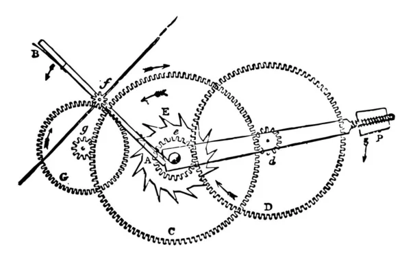 Denna Illustration Representerar Funktion Gravitation Tåg Remontoire Vintage Linje Ritning — Stock vektor