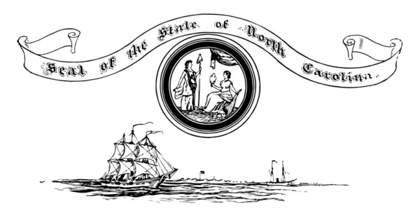 Sceau Des États Unis Caroline Nord Avec Deux Navires Arrière — Image vectorielle