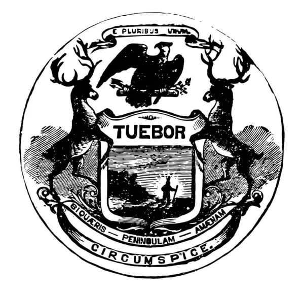 Sceau Officiel État Américain Michigan 1889 Sceau Soleil Lève Sur — Image vectorielle