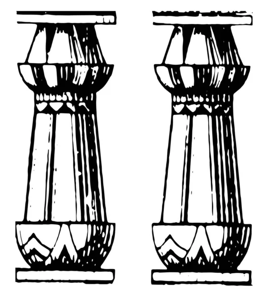 Colunas Egípcio Pequeno Madeira Metal Post Desenho Linha Vintage Gravura — Vetor de Stock